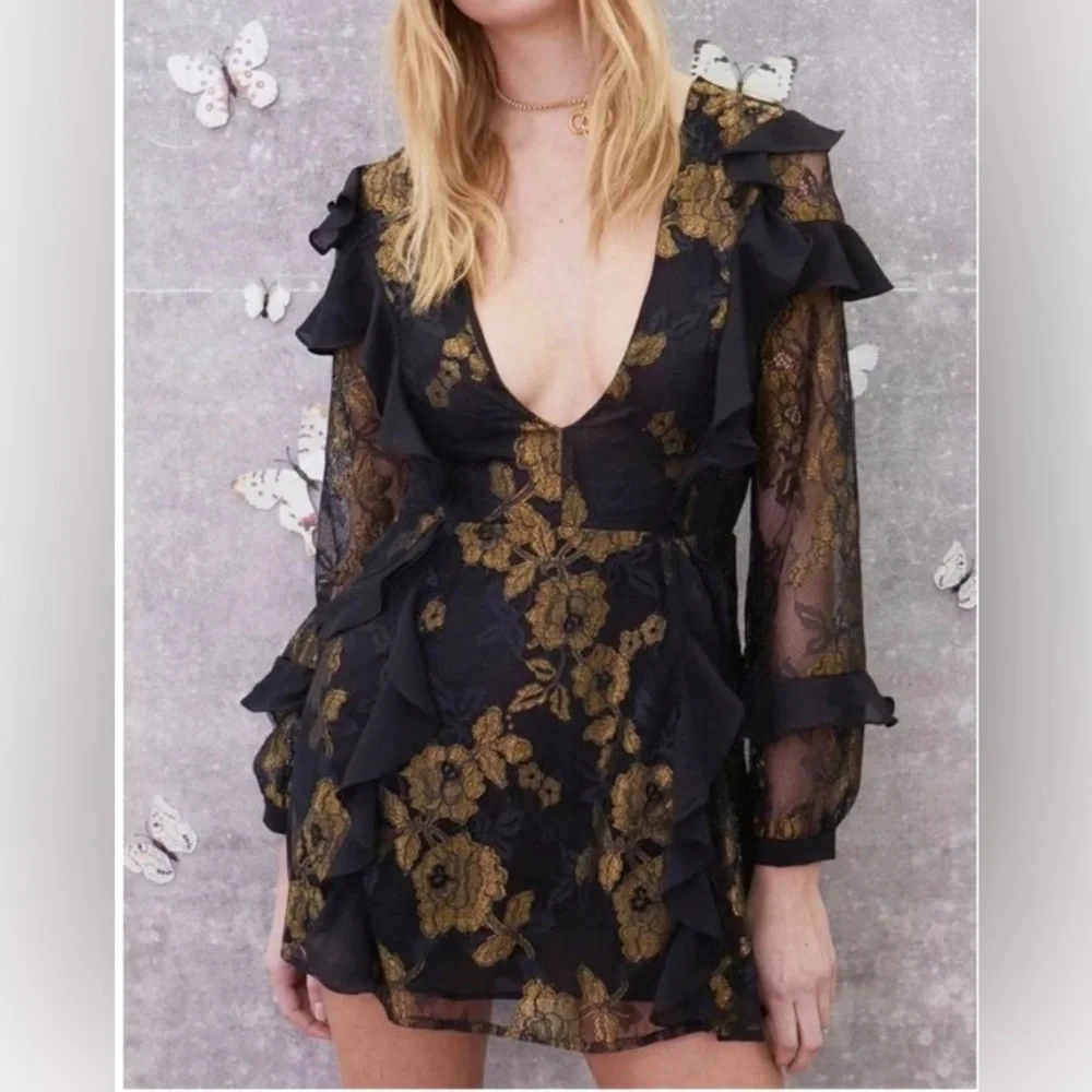 For Love & Lemons Bumble Long Sleeve Ruffle Dress NWT Size S - Picture 11 of 12